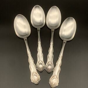 Antique 1865 WM Rogers MFG CO Shield Scrolledge Serving Spoons Silverplate